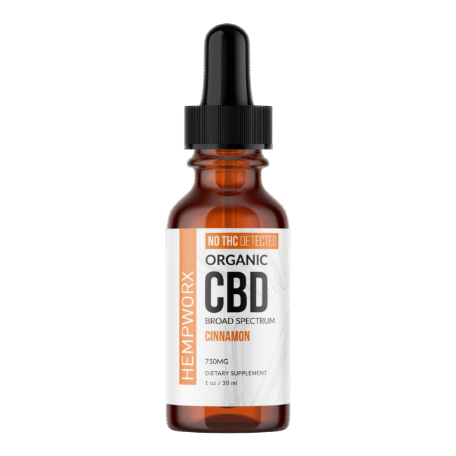 HempWorx Organic Broad Spectrum CBD Oil – Cinnamon (750mg, THC-Free)