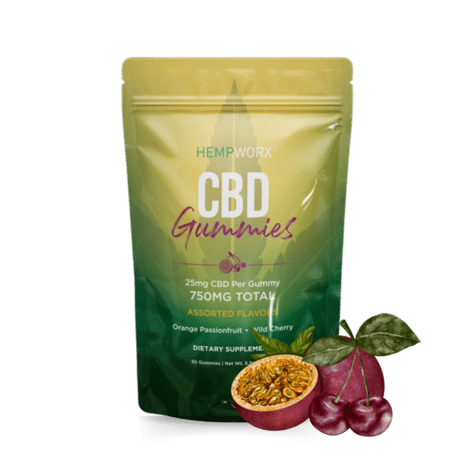 HempWorx CBD Gummies – Assorted Flavors 750mg (25mg Each, THC-Free)