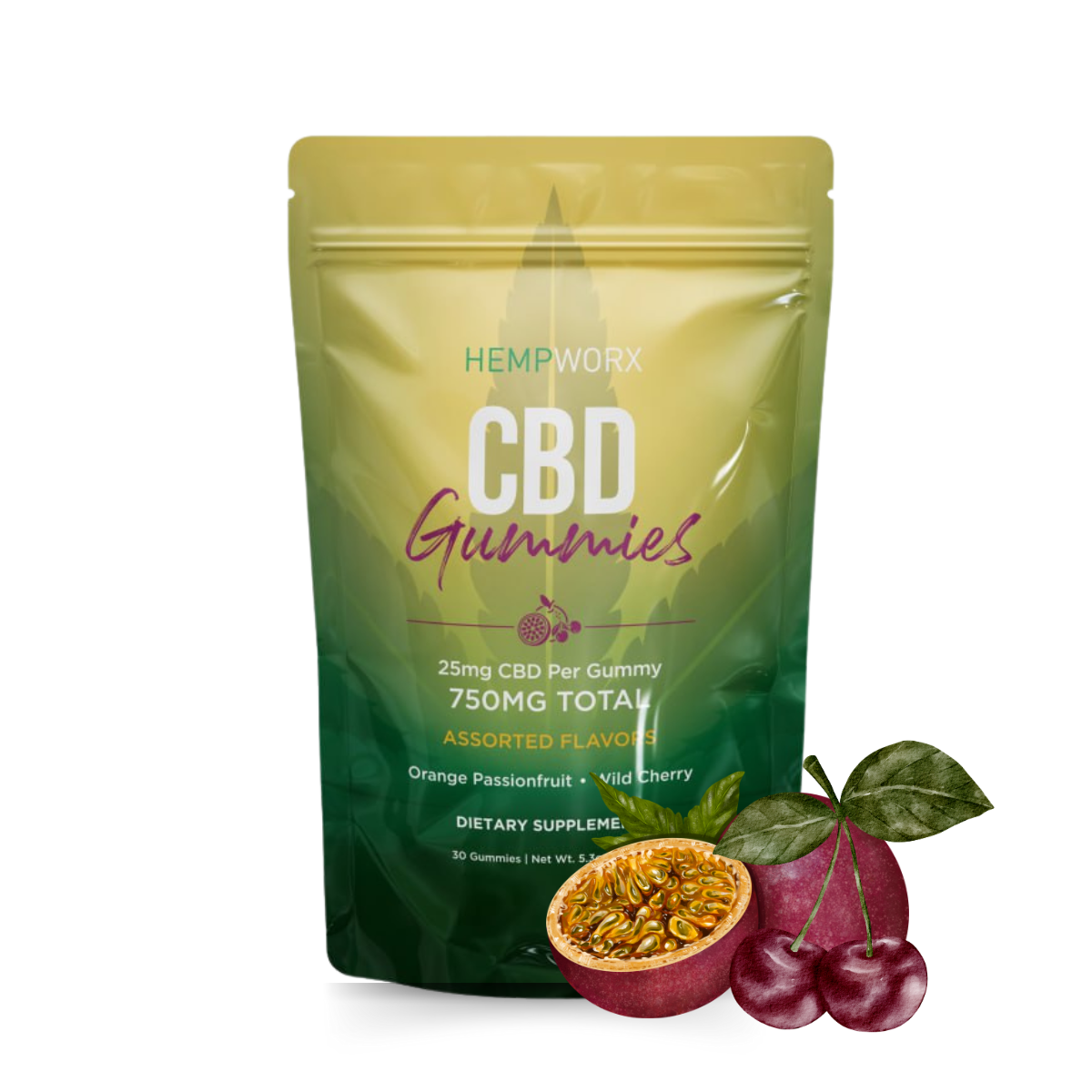 HempWorx CBD Gummies – Assorted Flavors 750mg (25mg Each, THC-Free)