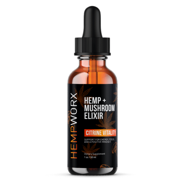 HempWorx Hemp + Mushroom Elixir – Citrine Vitality | CBG + Lion’s Mane for Energy & Focus