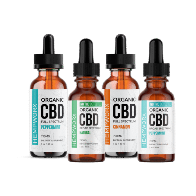 HempWorx Organic CBD Oil 4-Pack – Full Spectrum & Broad Spectrum (750mg)